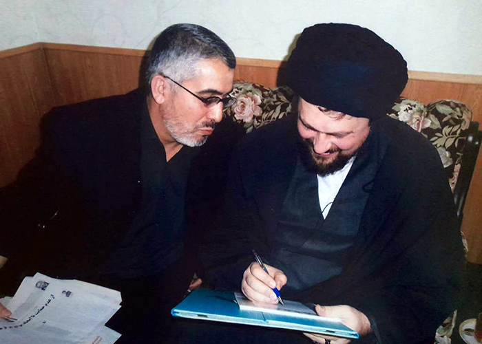 دیدار آیت الله سید حسن خمینی با استاد جانباز اکبر کشاورز شیرازی